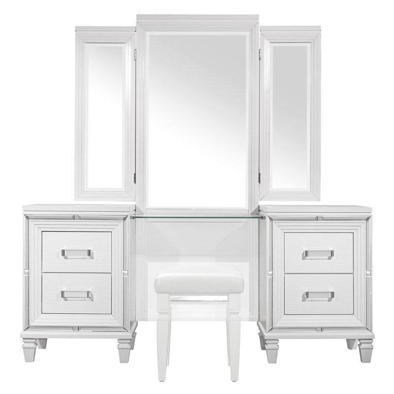 Marilon Vanity Desk With Mirror, White Metallic
