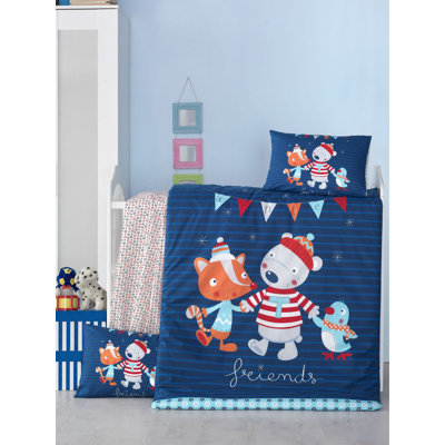 Premium Ranforce Baby Quilt Cover Set, 100% Cotton, 39.4 x 59.1 inches | Includes Duvet Cover, Flat Sheet, 2 Pillowcases | Soft, Durable, Machine Washable, Colorful Dark Blue, Red, Turquoise, Orange, Grey | Perfect for Crib Bedding