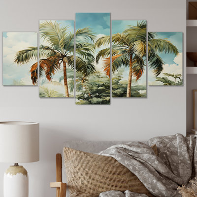 Minimalisme Plam Trees Solutide I - impression sur toile florale - 5 panneaux