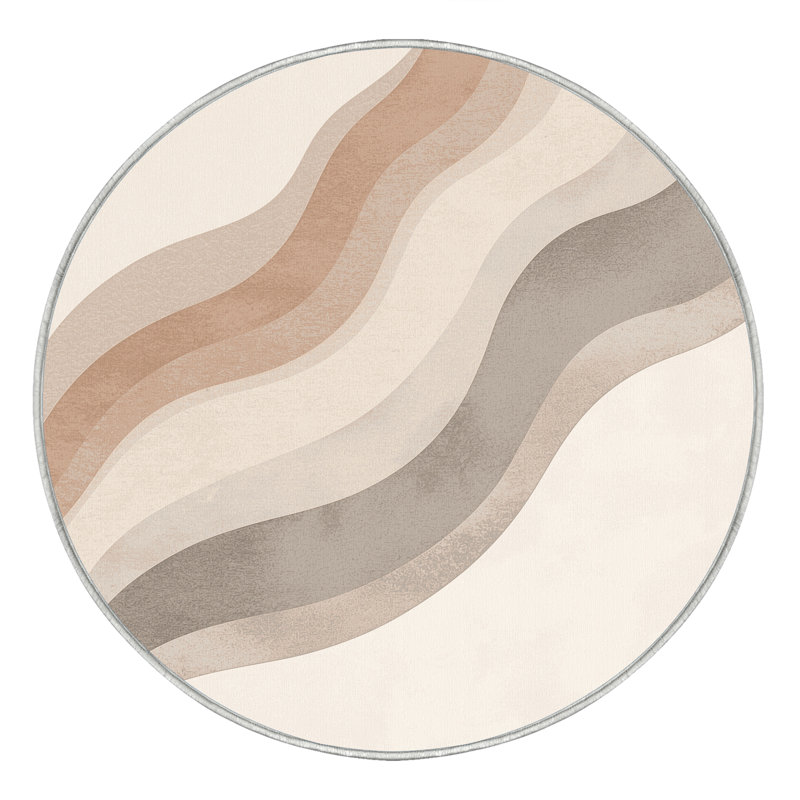 Machine Washable Pantelis Minimalist Ombre Rug in Beige – White Binding, 6' Round