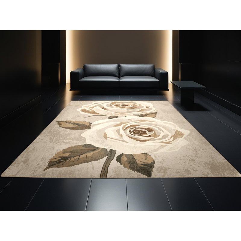 Machine Washable Fieldston Valentines Modern & Contemporary Abstract Rug in Brown – Beige Binding, 4x6