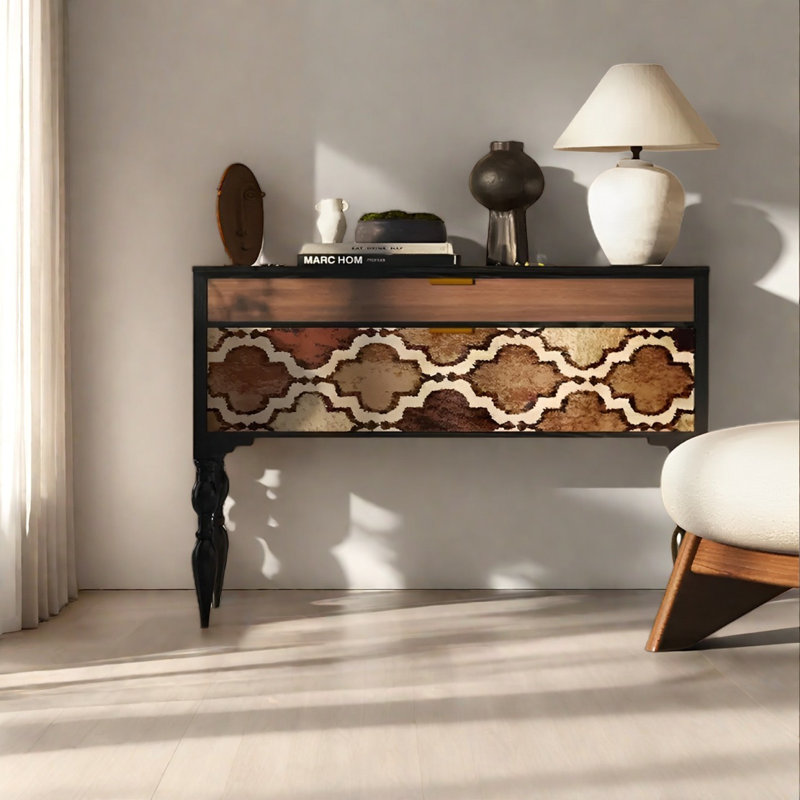 Retro Multifunctional Console Table with Drawers, Black