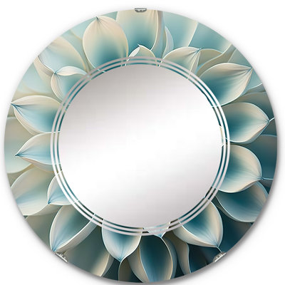 Blue,White Dahlia Flowers I - Floral Dahlia Wall Mirror