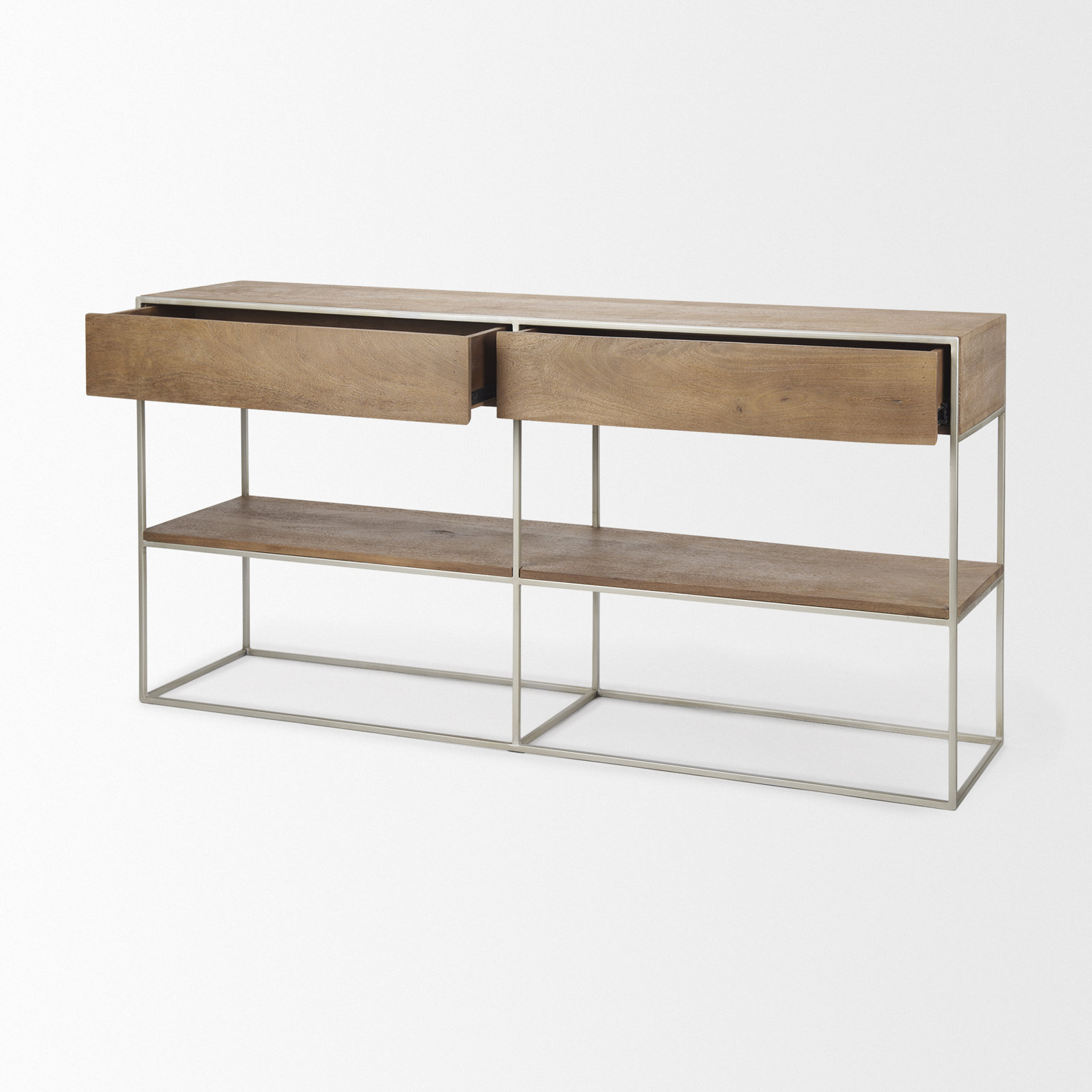 Ophelia 63'' Solid Wood Console Table, Brown, Silver