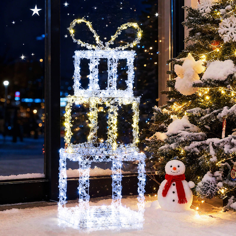 Ensemble de 3 boîtes de lumières de Noël pré-éclairées avec lumières DEL blanc chaud et froid