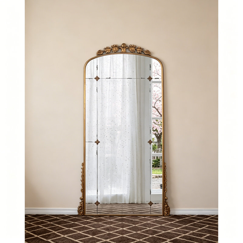 Gorgeous Floor Mirror With Antique Gold Finish, Adds A Touch Of Luxury To Any Room