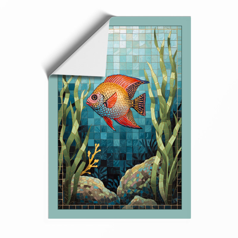 Fish In Mosaic Waters Coastal - Print, Unframed, A4 - 29.7 x 21.0 cm