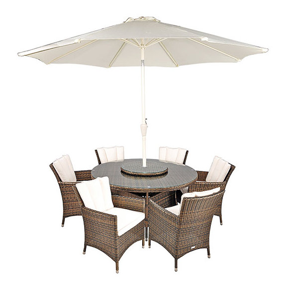 Harold 6 - Person Patio Dining Set Umbrella Hole Included Round Table with Cushions Included