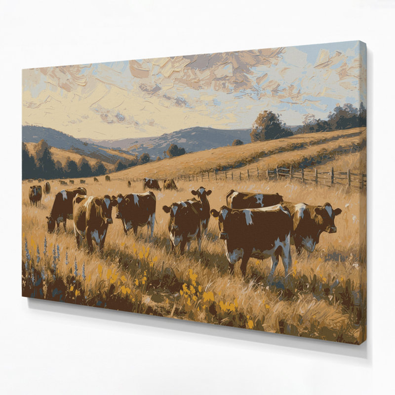 «Farm Grazing Cows», art mural sur toile brune, H 11 po x l 14 po
