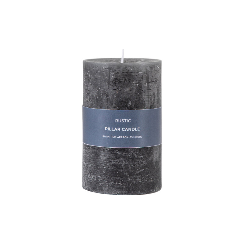 Rustic Slate Unscented Pillar Candle, Grey, 14cm H x 9cm W x 9cm D