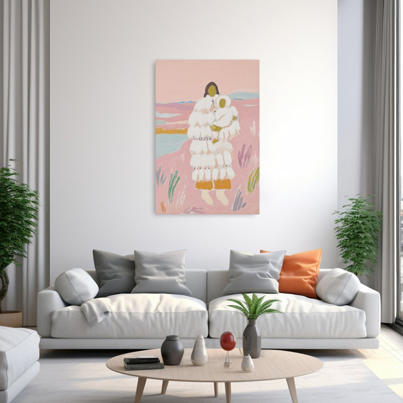 Arctic Mother Child Abstract Minimalist Modern Landscape Nature Wall Art Print 1 Piece Wrapped Canvas Wall Art