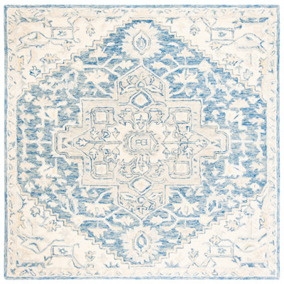 Cyrilmagnin Hand Tufted Wool Cotton Oriental Rug in Ivory/Blue