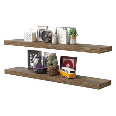 Ensemble de 2 tablettes flottantes en bois d'ingénierie de qualité supérieure avec supports robustes pour salle de bain, salon, chambre à coucher, 1,75 po, longueur: 31,5 po