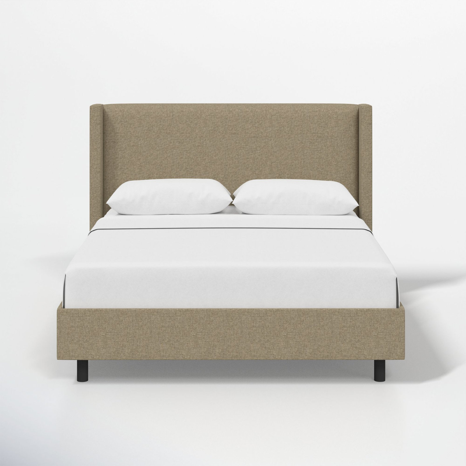 Hanson Upholstered Wingback Platform Bed, Twin, Zuma Natural Textured Linen