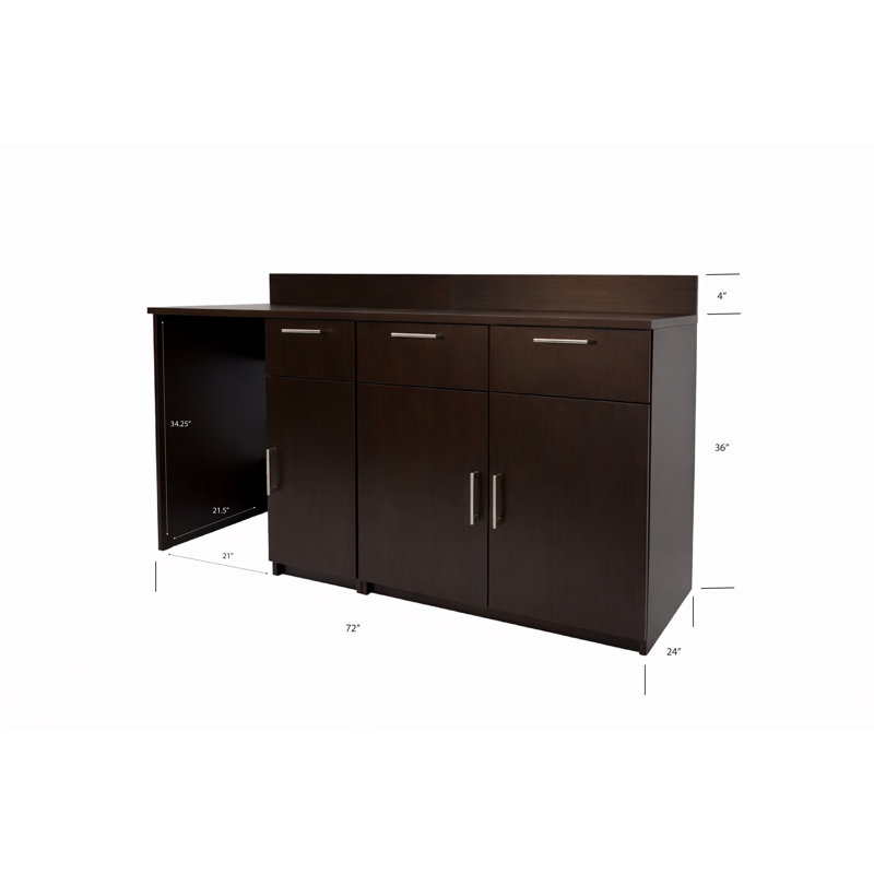 Office Breakroom Refreshment Cabinet with Mini Fridge Opening – Fully Assembled Commercial Coffee Station – 72" W x 24" D x 36" H