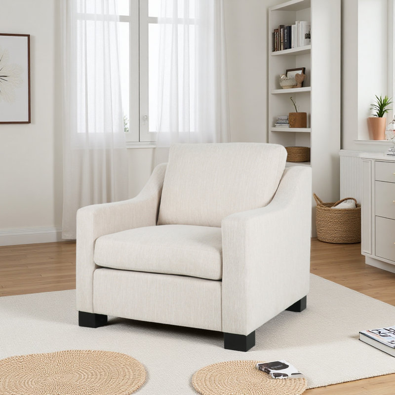 Fauteuil club contemporain rembourré en tissu, Beige