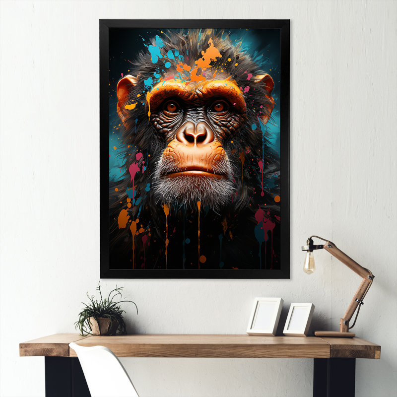 Popart art, graffiti sur toile, Cadre simple noir, H 32 po x l 24 po x P 1 po