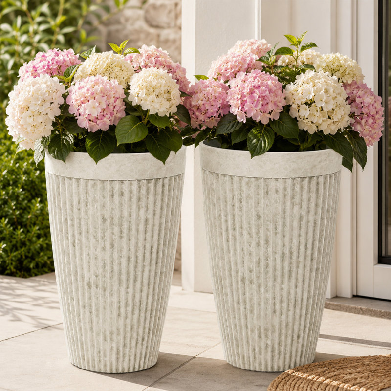 Ensemble de 2 pots à fleurs ronds ivoire avec trou de drainage 19,69 "H, Ivoire ivoire