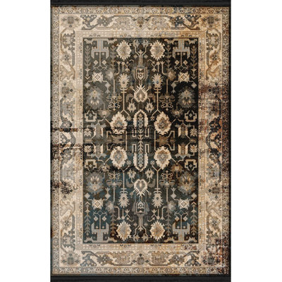 Dark Theme Multicolor Traditional Motif Ethnic Pattern Vintage Machine Washable Decorative Rug