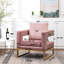 Chaise moderne rembourrée en velours rose avec des carrés découpés et un support stable rose, métal-1694859356