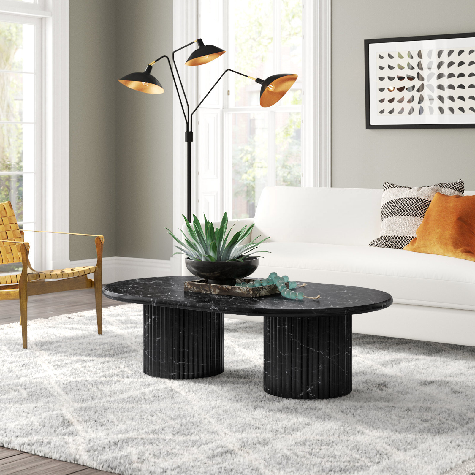 Verbana Single Coffee Table, Black Scalloped
