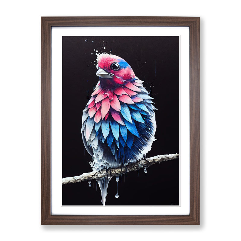 Bird Paint Drips No.4 - Wall Art, 64cm H x 46cm W x 2cm D, Walnut, White