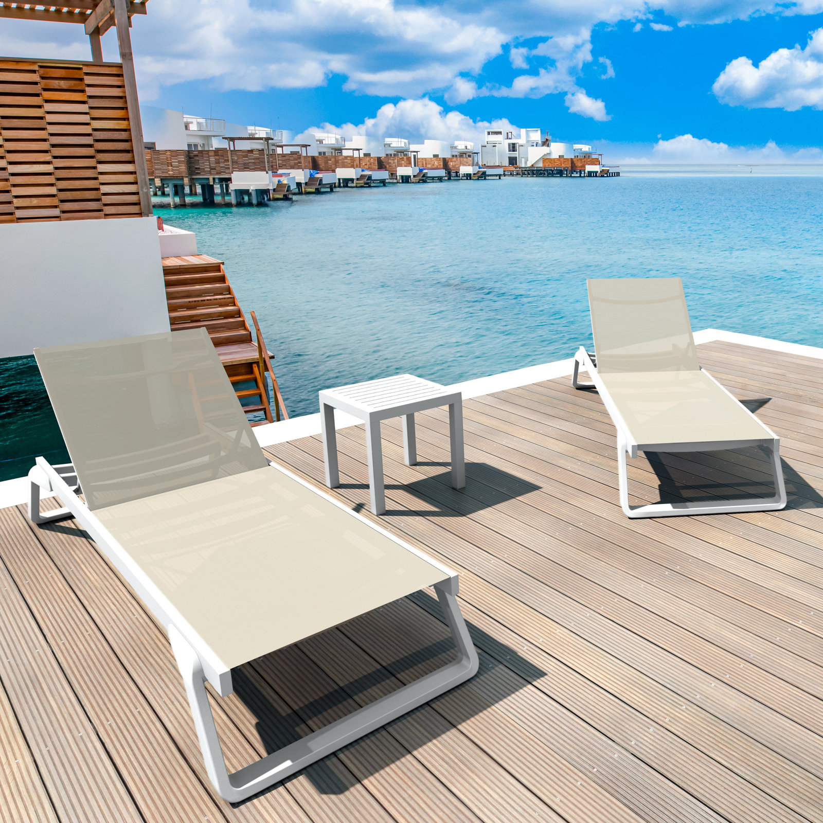 Holli 28.34'' Outdoor Chaise Lounge, White/Taupe