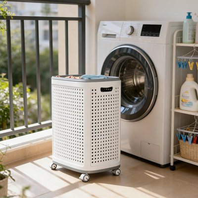 JOYBOS Panier à linge de grande capacité avec couvercle, équipé de roulettes et d'une poignée, facile à rouler dans la salle de lavage ou la zone de séchage. Compartiment de tri intégré, panier de rangement pour vêtements et articles divers