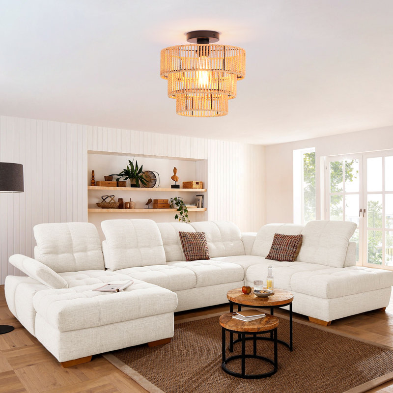 Light Farmhouse Boho Geometric Rattan Pendant Light