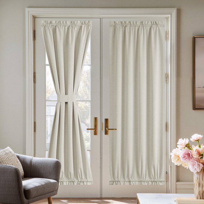  100% Blackout Door Curtain for French Front Door, Privacy Linen Thermal Insulated Window Treament Shade for Bedroom, Window Covering, 1 Panel