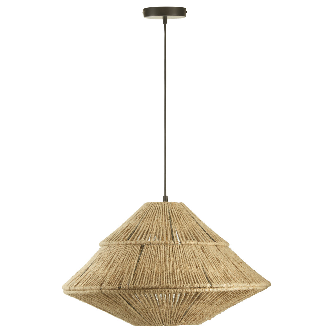 22"W 1-Light Metal and Jute Pendant Bay Isle Home™