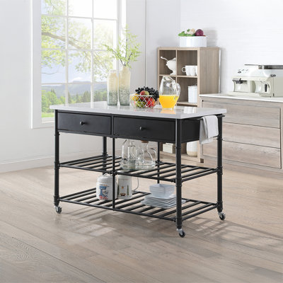 Clarkson Transitional Kitchen Island with Artificial Stone Top in White and Gray