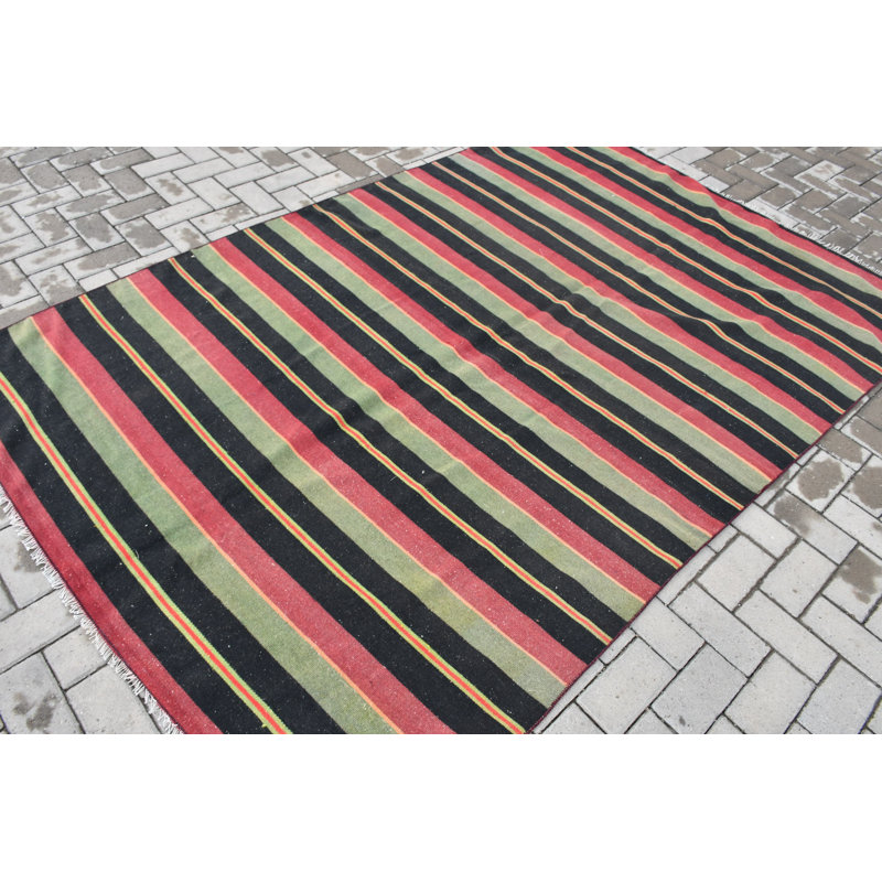 Grand kilim turc rétro noir pour la chambre à coucher et la décoration intérieure, idéal pour les chambres spacieuses