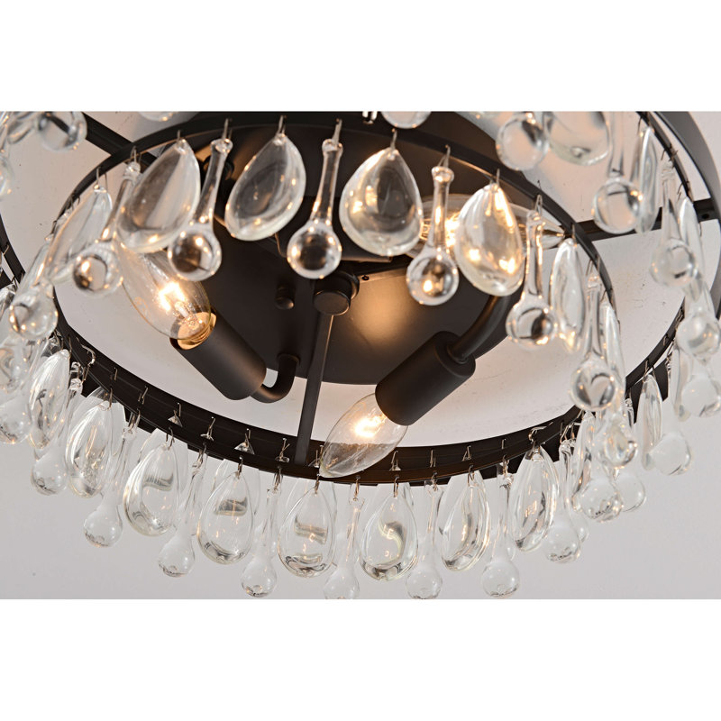 Gunger 3-light 15" Black Crystal Glass Teardrops Flush Mount