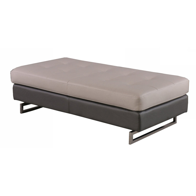 Strissel 63" Brown and Silver Faux Leather Tufted Ottoman, Beige/Gray Leather Match