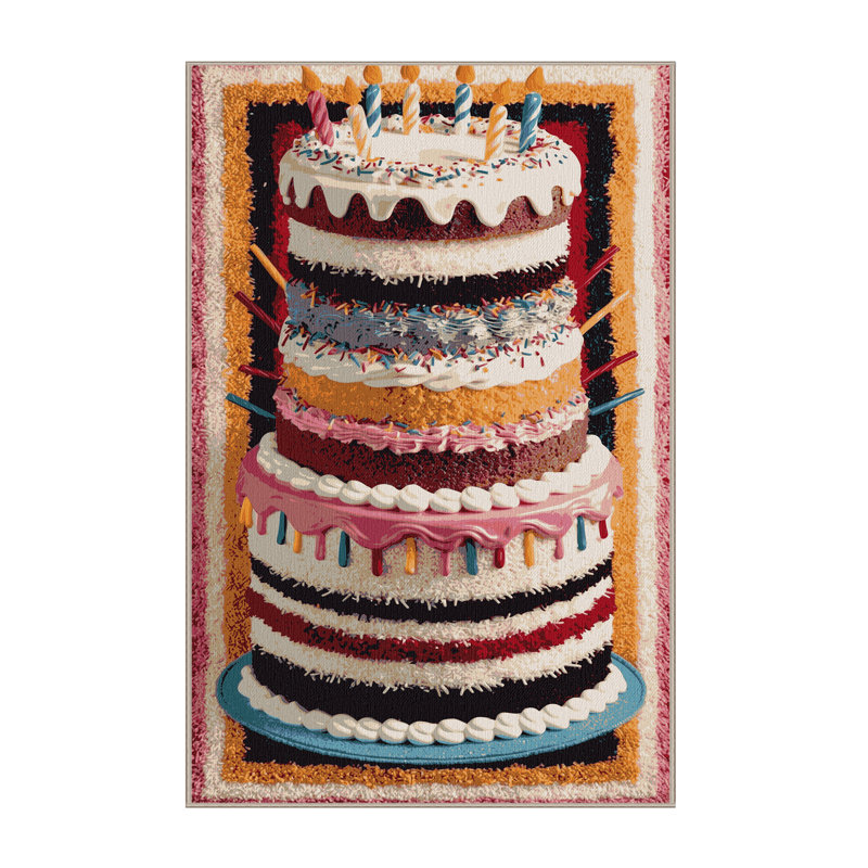  Tapis lavable gâteau d'anniversaire, Rectangle 7 pi x 9 pi