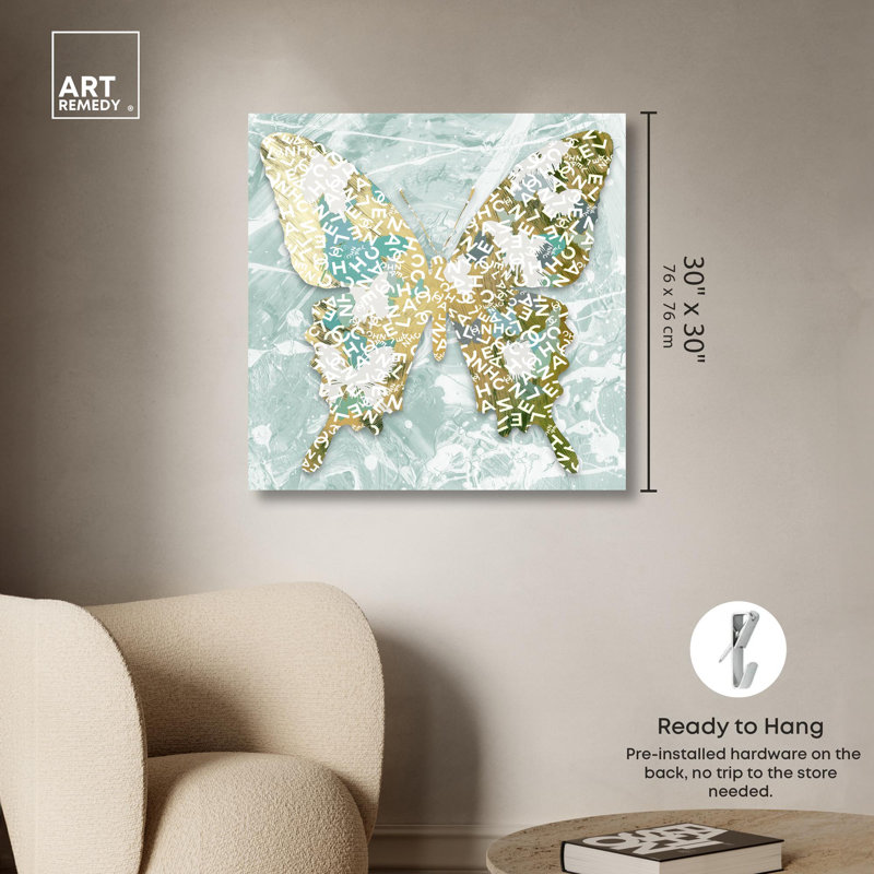 Art papillon sur toile Butterfly Graffiti 2, Toile tendue, H 30 po x l 30 po