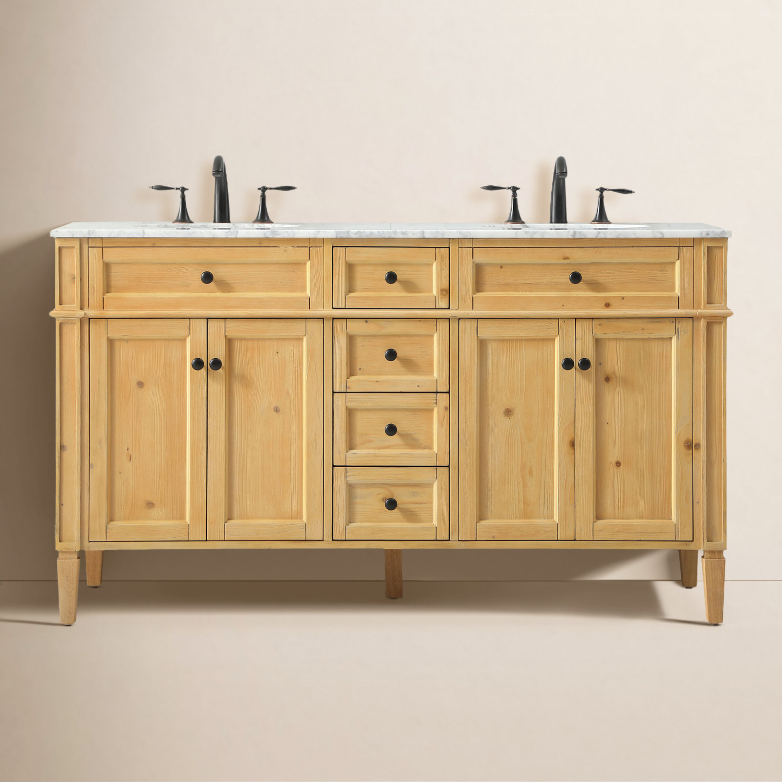 Rivers 60'' Double Bathroom Vanity, Light Brown