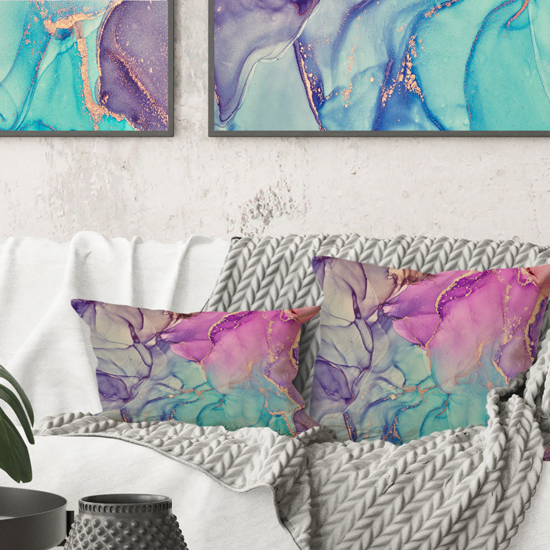 Coussin décoratif imprimé violet et bleu, 16 po x 16 po