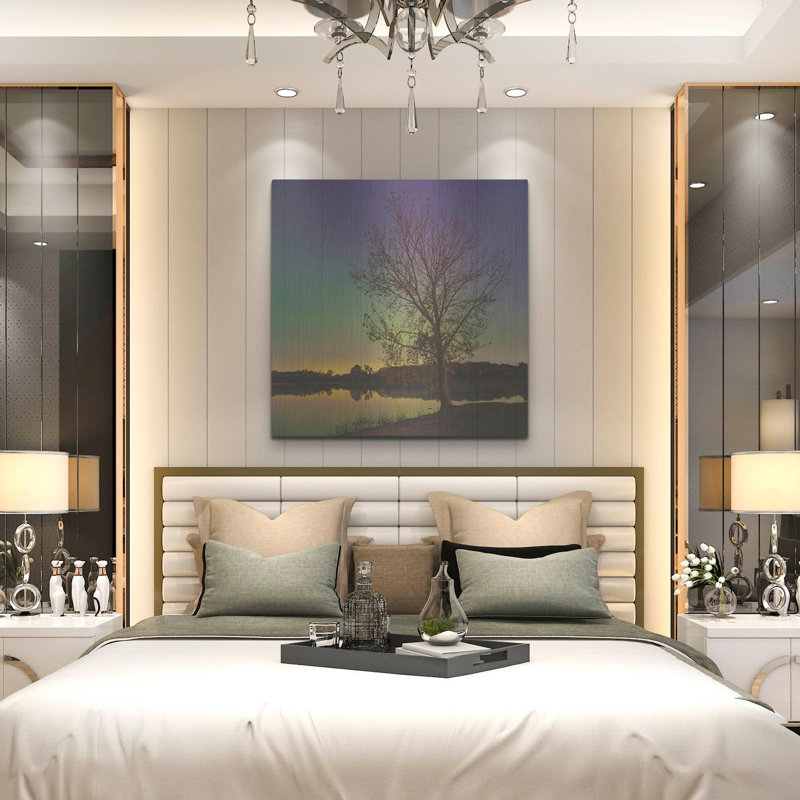  «Tree Under Aurora Borealis» par Epic Portfolio, art mural en métal, 36 po x 36 po, H 36 po x l 36 po