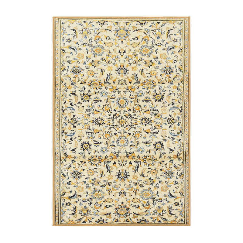 Tapis traditionnel beige / noir Ginsue, Rectangle 2 pi x 5 pi