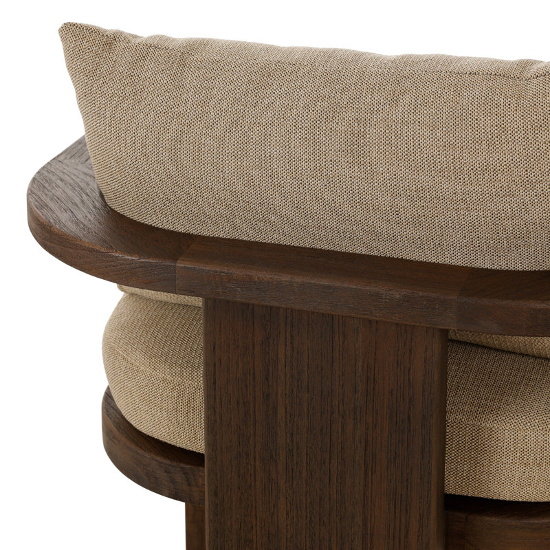 Tahana Outdoor Dining Armchair-Hayes Fog, Olympia Canvas, Stained Saddle Brown