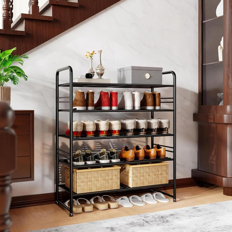 5-Tier 24 Pair Shoe Rack Organizer, 32'' Wide Shoe Shelf, Black