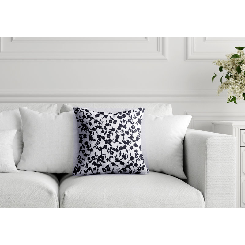 Housse de coussin d'intérieur à motif floral abstrait noir et blanc Fanti, 16 po x 1 po