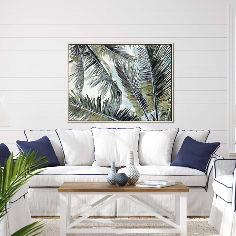 Whitewash Wood Floater Frame Palm Print on Canvas