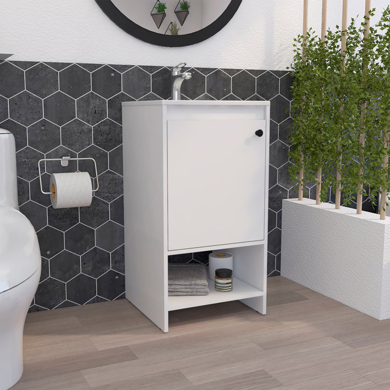 Meuble-lavabo autoportant Chariot, une tablette ouverte, Blanc