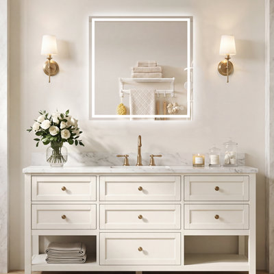 Super Bright LED Bathroom Mirror with Front&Back Lighting,Anti-Fog, Tempered Glass, 3-Colors, Dimmable Brightness, with ETL/UL