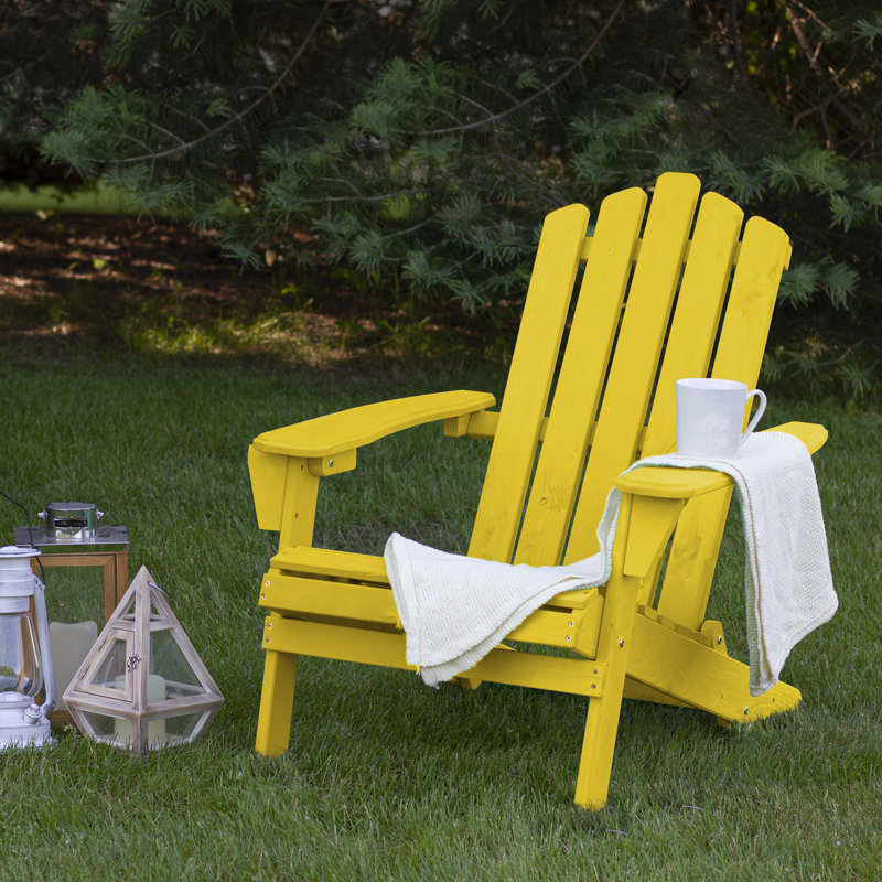 36" Classic Folding Wooden Adirondack Chair, Yellow