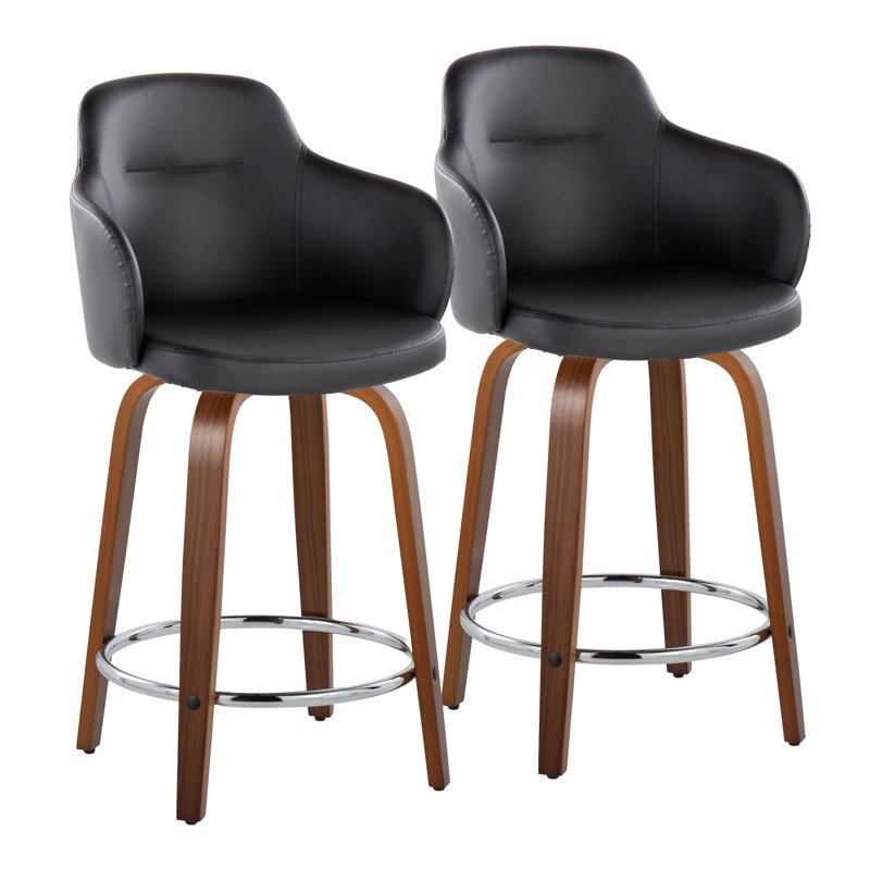 Boyne Swivel Upholstered Counter Stool, Black, Walnut/Chrome