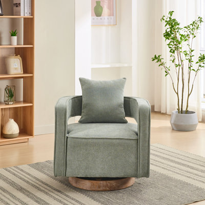 Fauteuil d'appoint pivotant 28,94 po à dossier ouvert en mélange de lin vert patiné pour chambre d'enfant